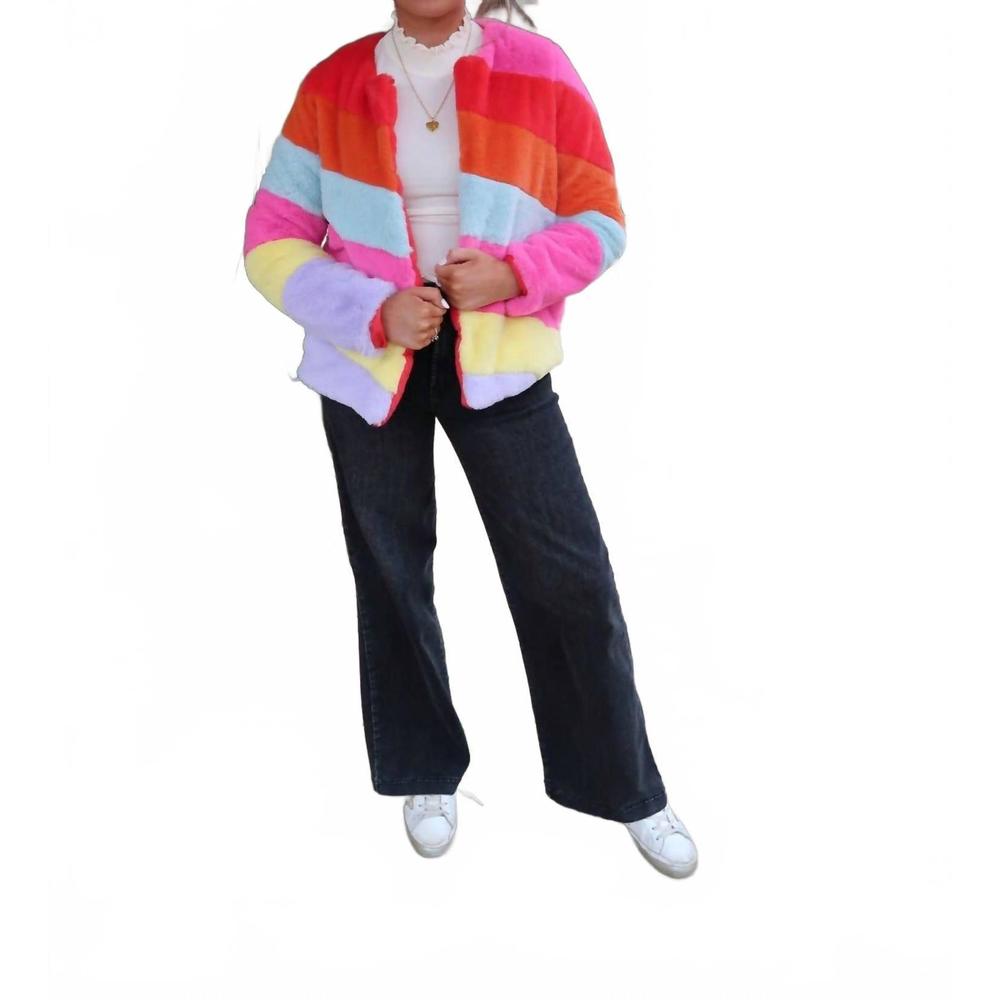 NEW BUDDYLOVE rainbow faux fur jacket in multi